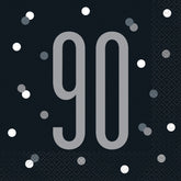 Glitz Black & Silver “90” Luncheon Napkins – 16ct | 90th Birthday Party Napkins for Milestone Celebration